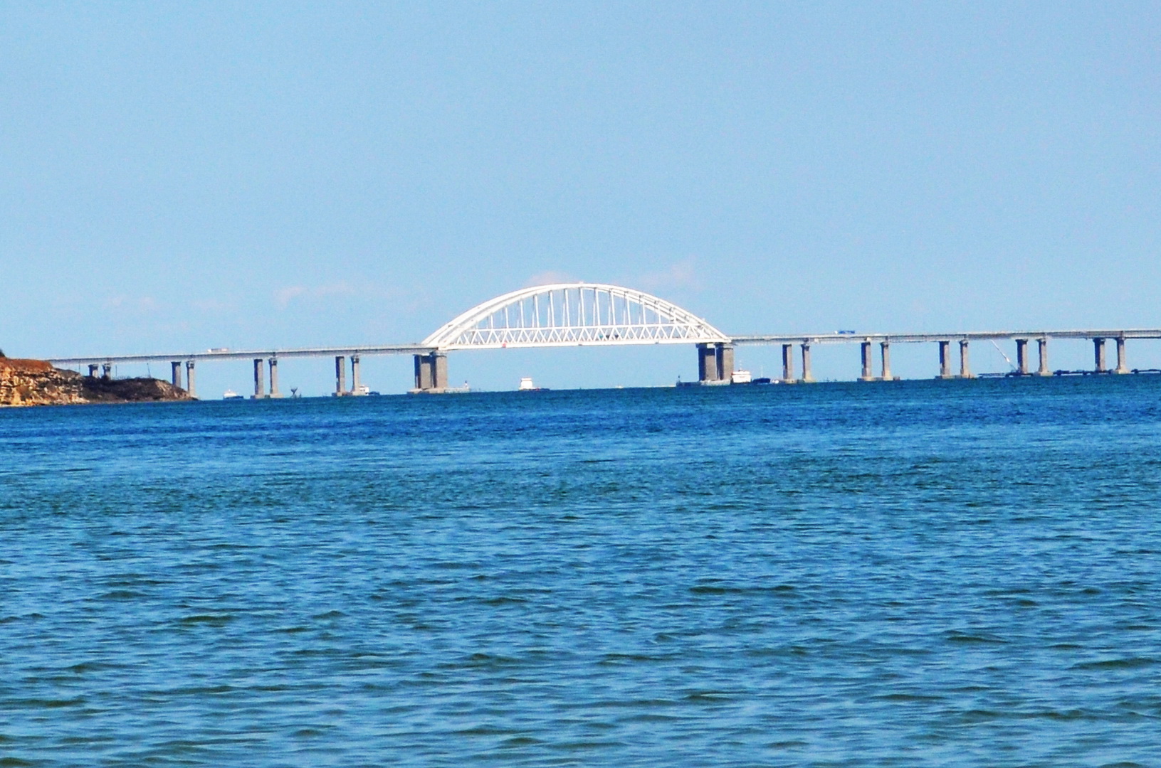 Crimean bridge view from the beach